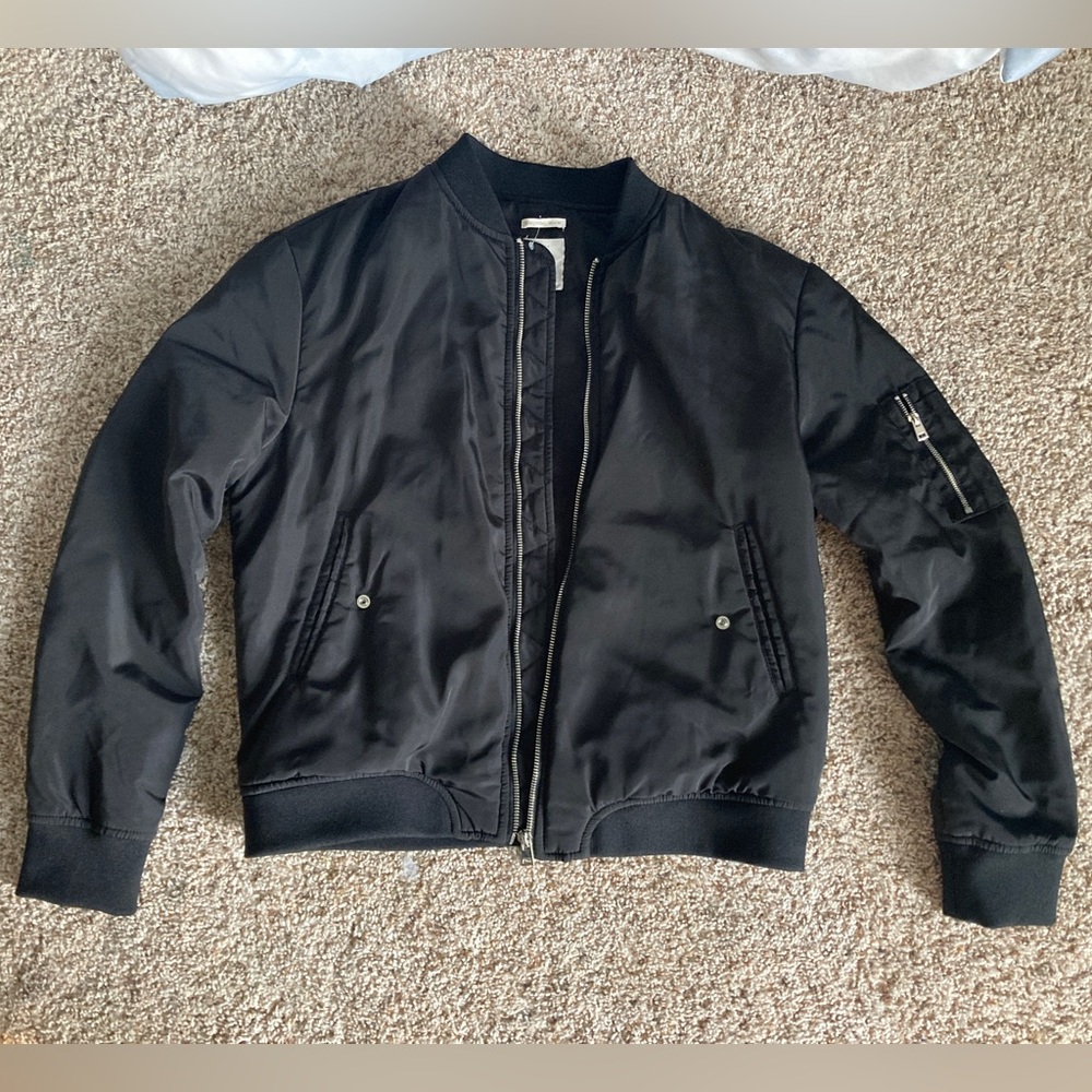 Black Zip Up Bomber Jacket